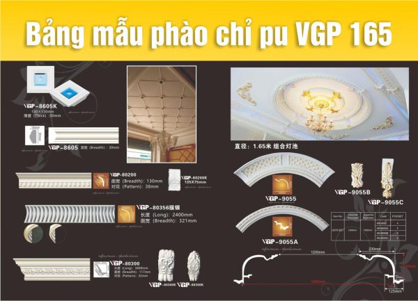 Bảng Mẫu phào chỉ PU VGP 165