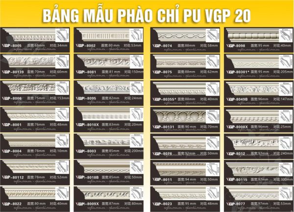 Bảng Mẫu phào chỉ PU VGP 20