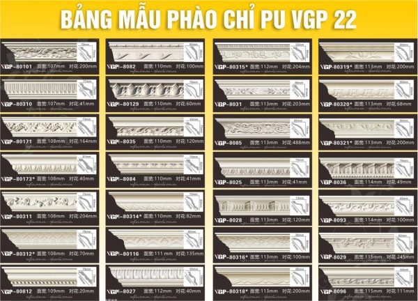 Bảng Mẫu phào chỉ PU VGP 22