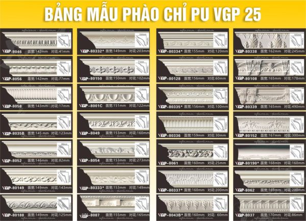 Bảng Mẫu phào chỉ PU VGP 25