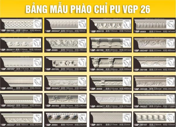 Bảng Mẫu phào chỉ PU VGP 26