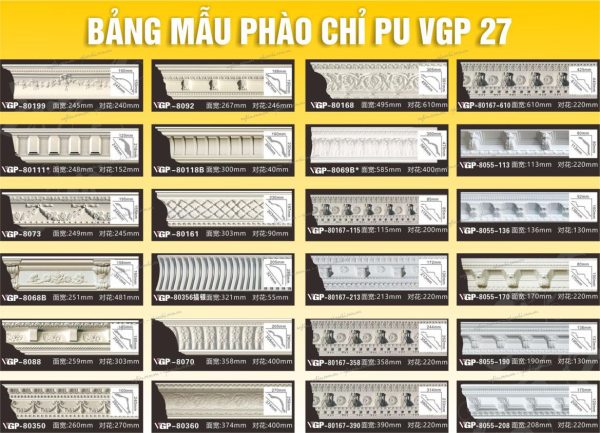 Bảng Mẫu phào chỉ PU VGP 27