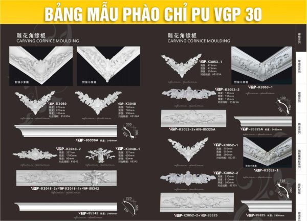 Bảng Mẫu phào chỉ PU VGP 30