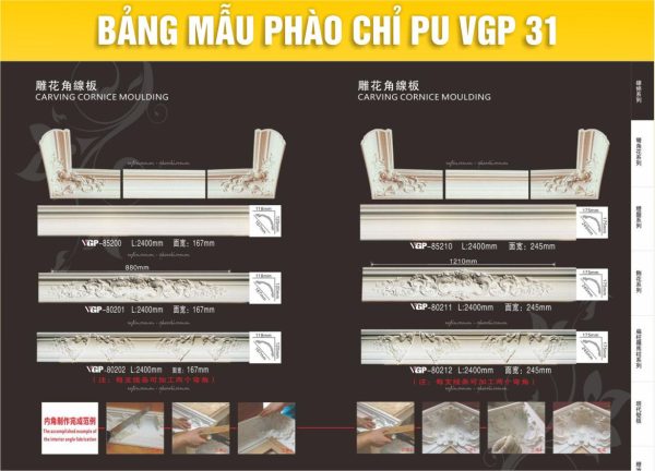 Bảng Mẫu phào chỉ PU VGP 31