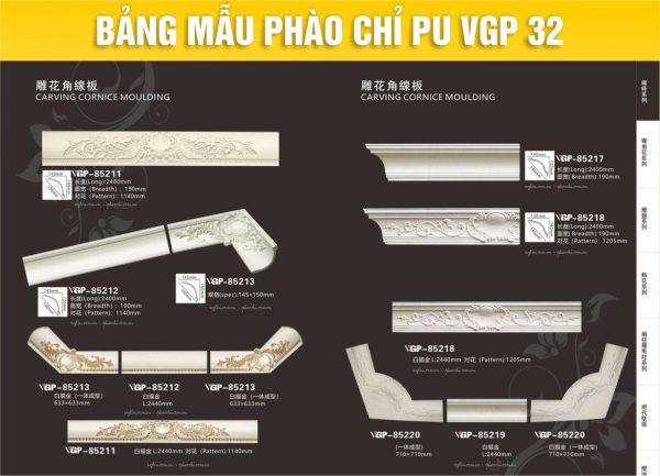 Bảng Mẫu phào chỉ PU VGP 32