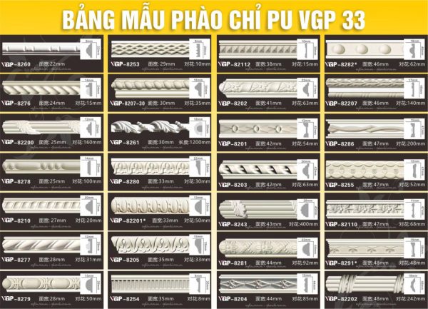 Bảng Mẫu phào chỉ PU VGP 33