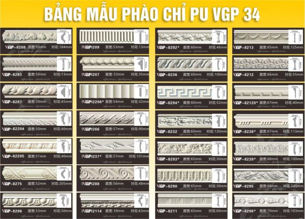 Bảng Mẫu phào chỉ PU VGP 34