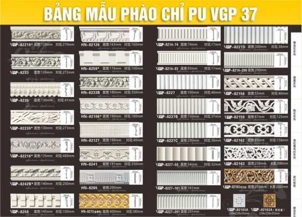 Bảng Mẫu phào chỉ PU VGP 37