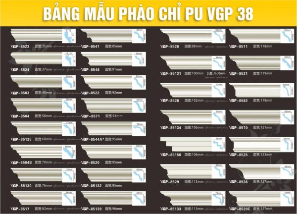 Bảng Mẫu phào chỉ PU VGP 38