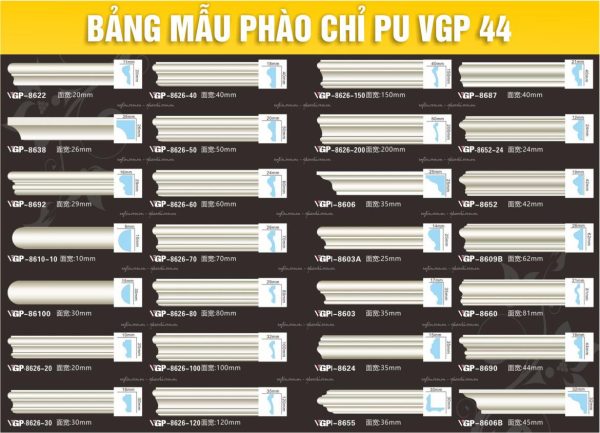 Bảng Mẫu phào chỉ PU VGP 44