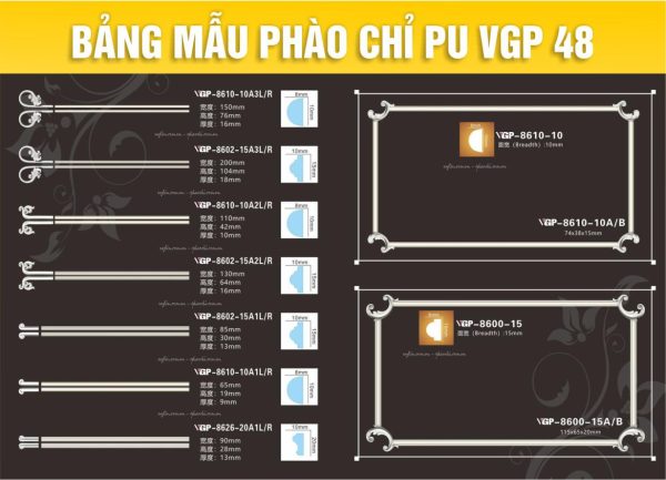 Bảng Mẫu phào chỉ PU VGP 48