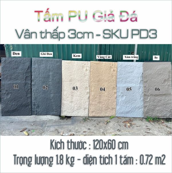 Tấm Pu giả đá dày 3cm SKU PD3 khổ 120x60 nặng 1.8 kg